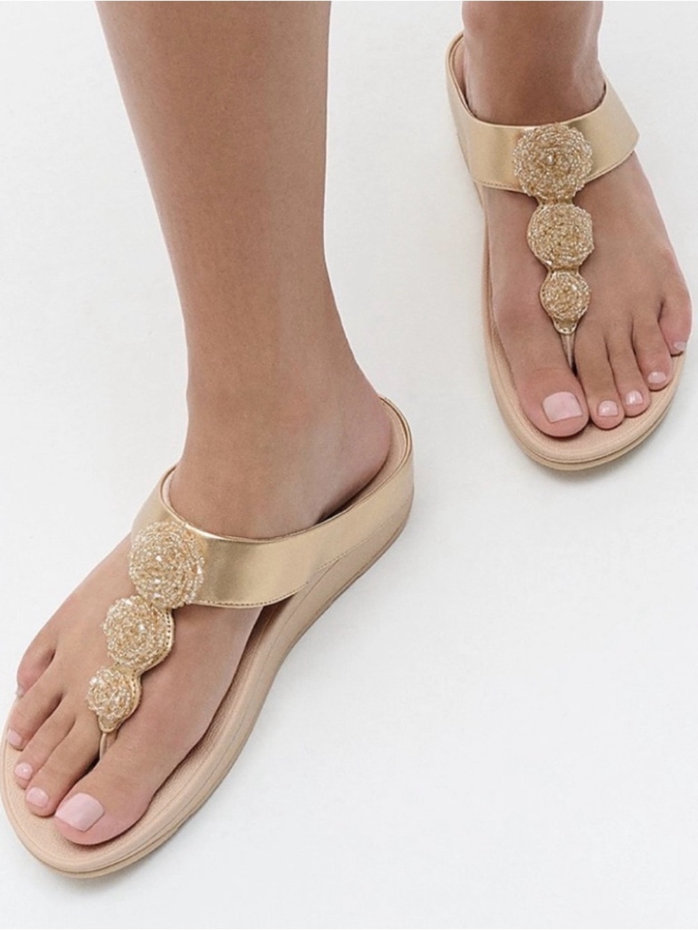 NWOT Fit Flops Gold Beaded  Sandals